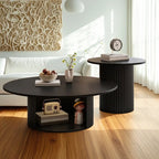 Modern Black Wooden Round Coffee Table Set for Indoor Use