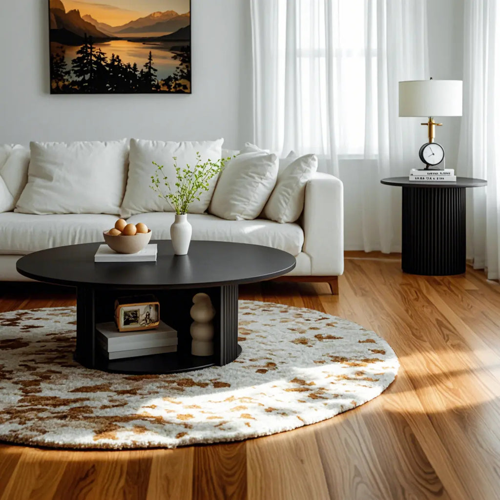 Modern Black Wooden Round Coffee Table Set for Indoor Use