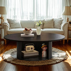 Modern Black Wooden Round Coffee Table Set for Indoor Use