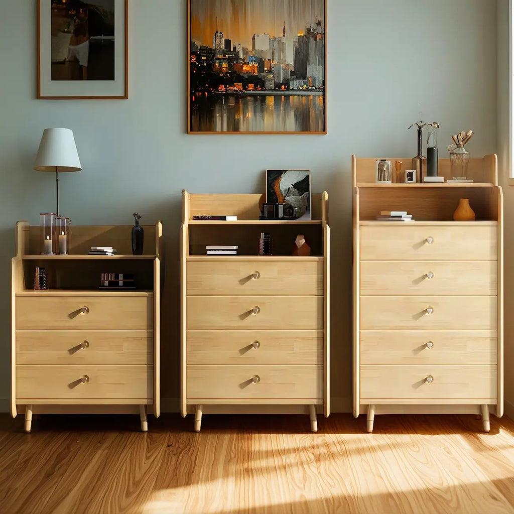 Durable Low Rubberwood Bachelor Chest in Nut-Brown