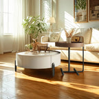 Modern Round Beige Coffee Table with Storage for Living Room