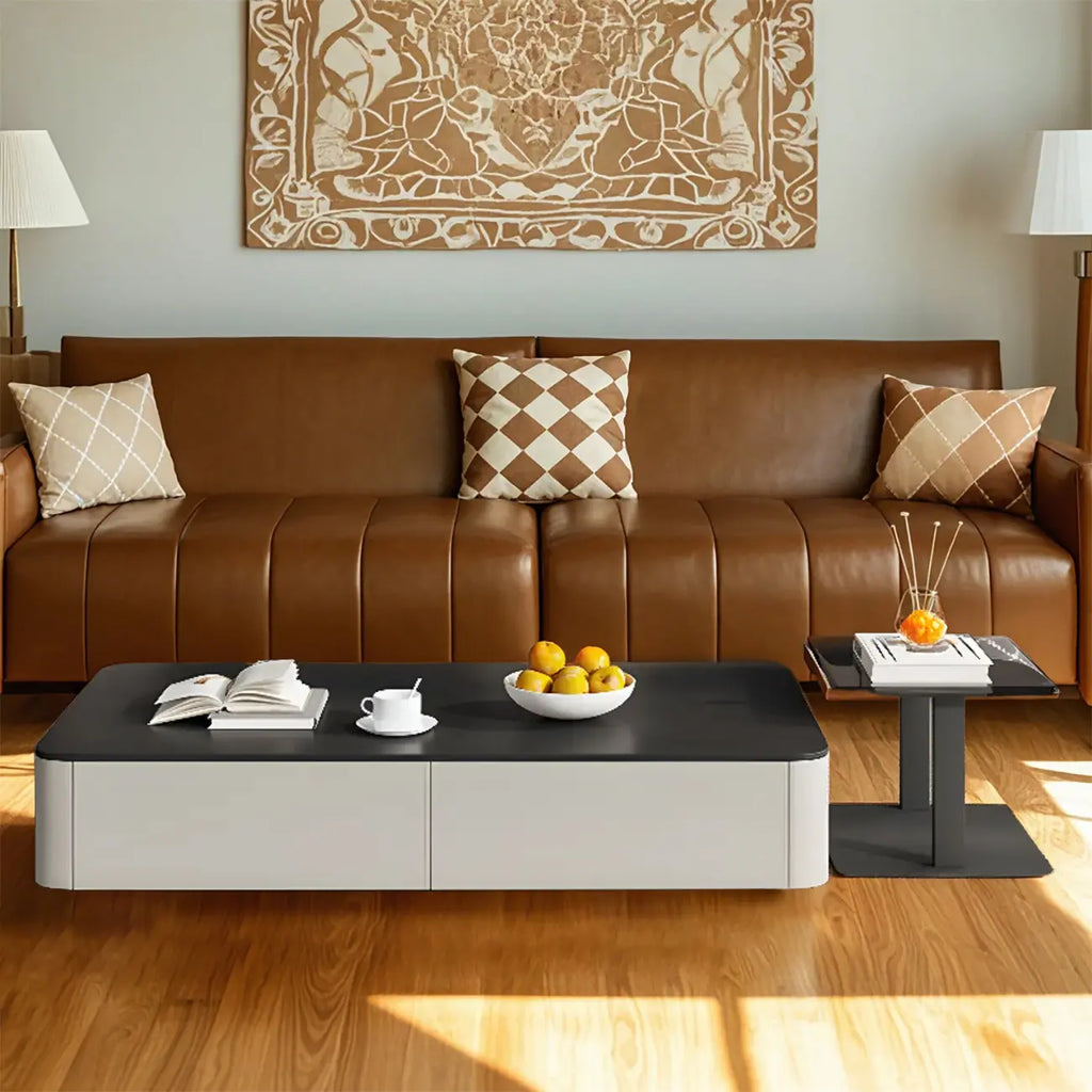 Modern Black Square Coffee Table with Drawers for Living Room