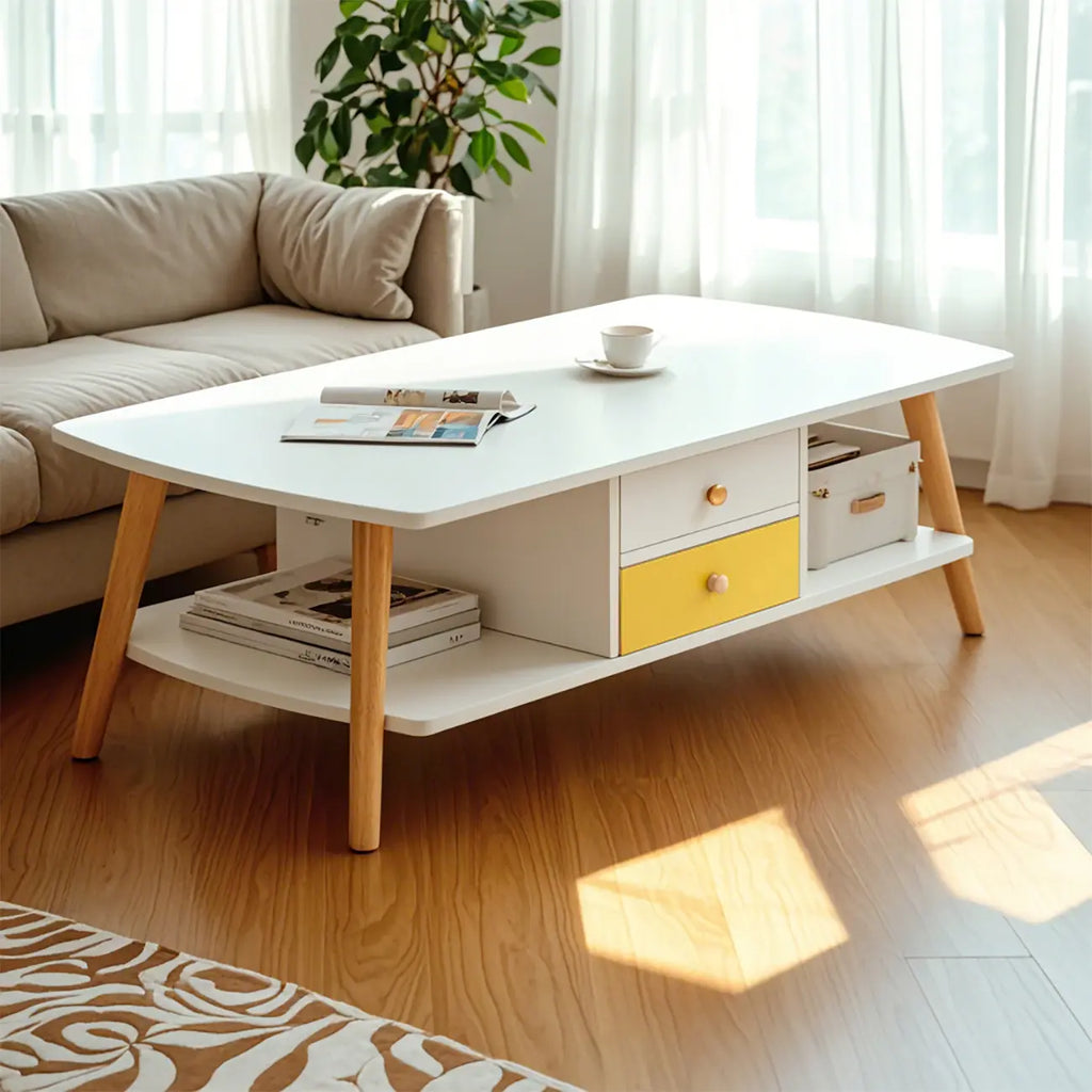 2-Tier Scandinavian Wooden Coffee Table with Storage Design
