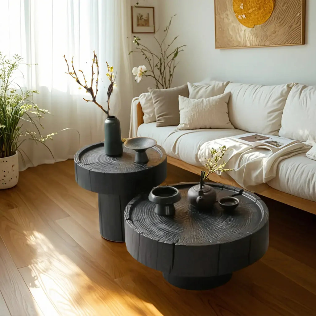 Modern Minimalist Wood Black Coffee Table with Tray Top