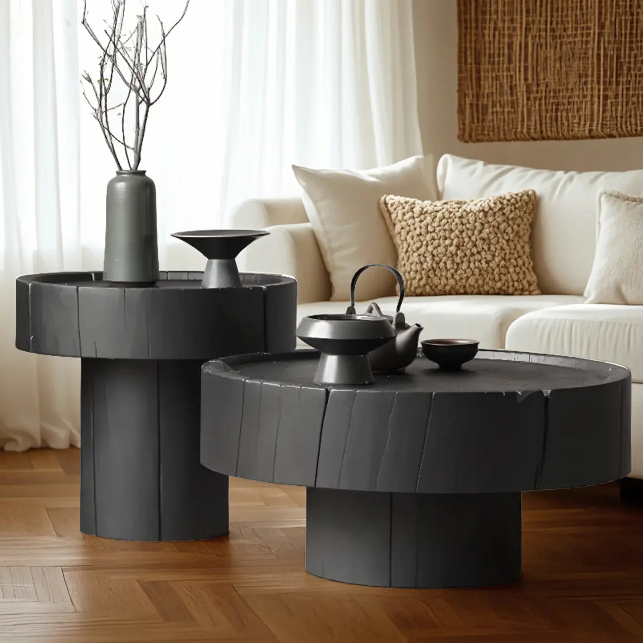 Modern Minimalist Wood Black Coffee Table with Tray Top