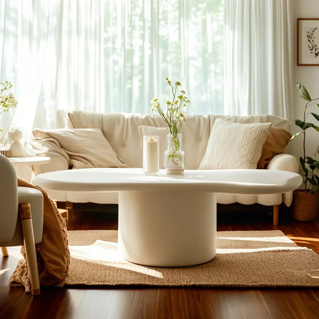 Modern Cream Oval Coffee Table with Minimalist Style