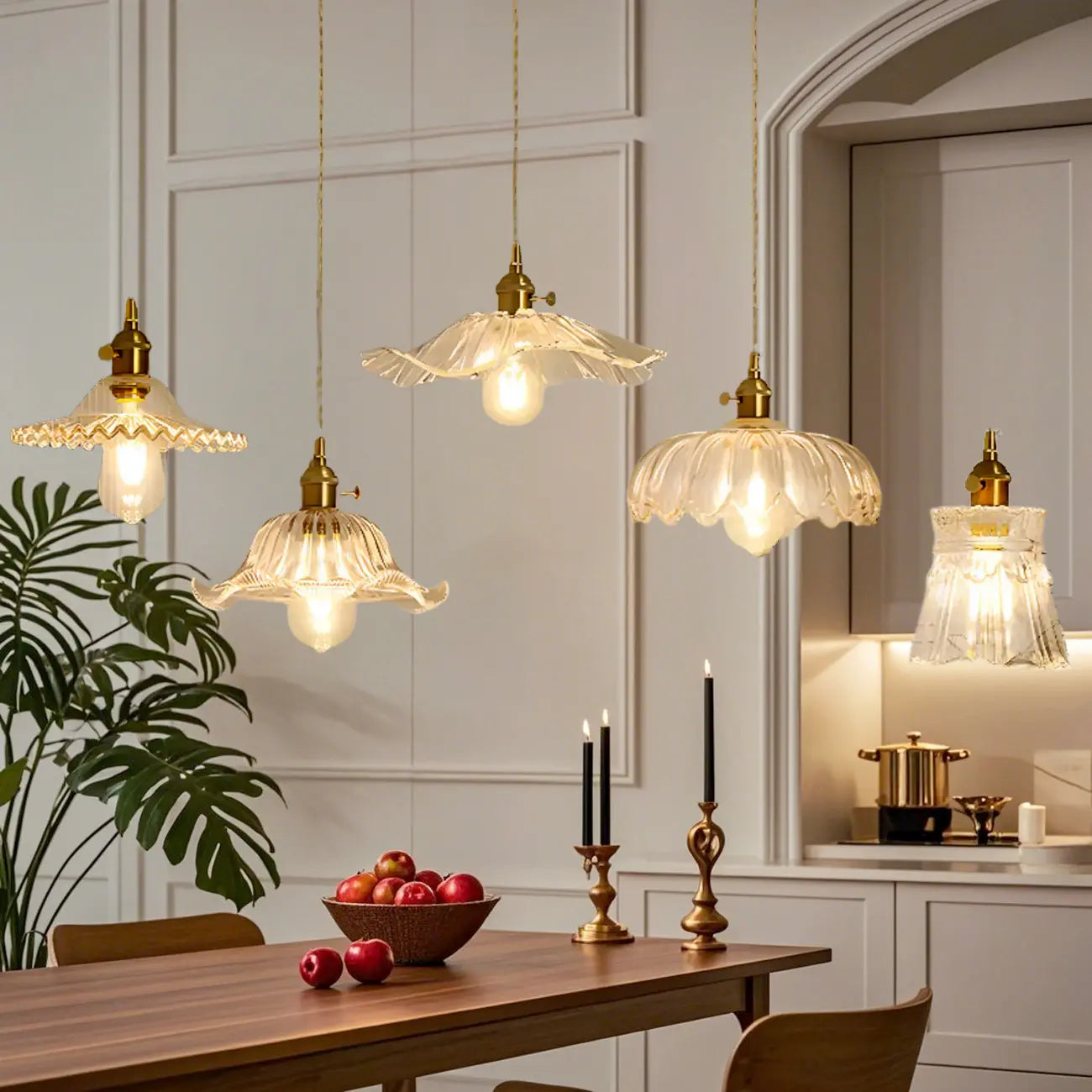 Clear Floral Glass Pendant Light for Modern Living Room
