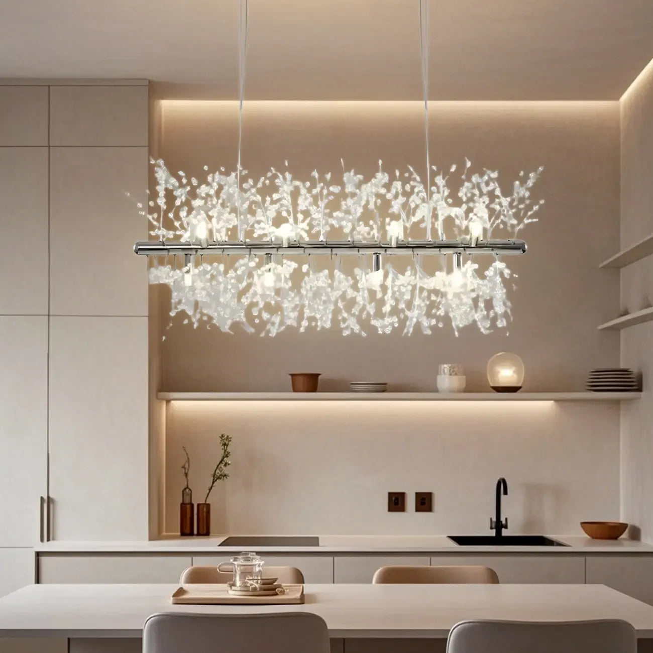 Golden Geometric Crystal Island Light Adjustable Hanging Length
