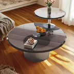 Modern Waterproof Glass Round Coffee Table with Silver Base