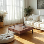 Rustic Wooden Square Coffee Table with Storage & Tray Top