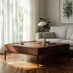 Rustic Wooden Square Coffee Table with Storage & Tray Top