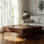 Rustic Wooden Square Coffee Table with Storage & Tray Top