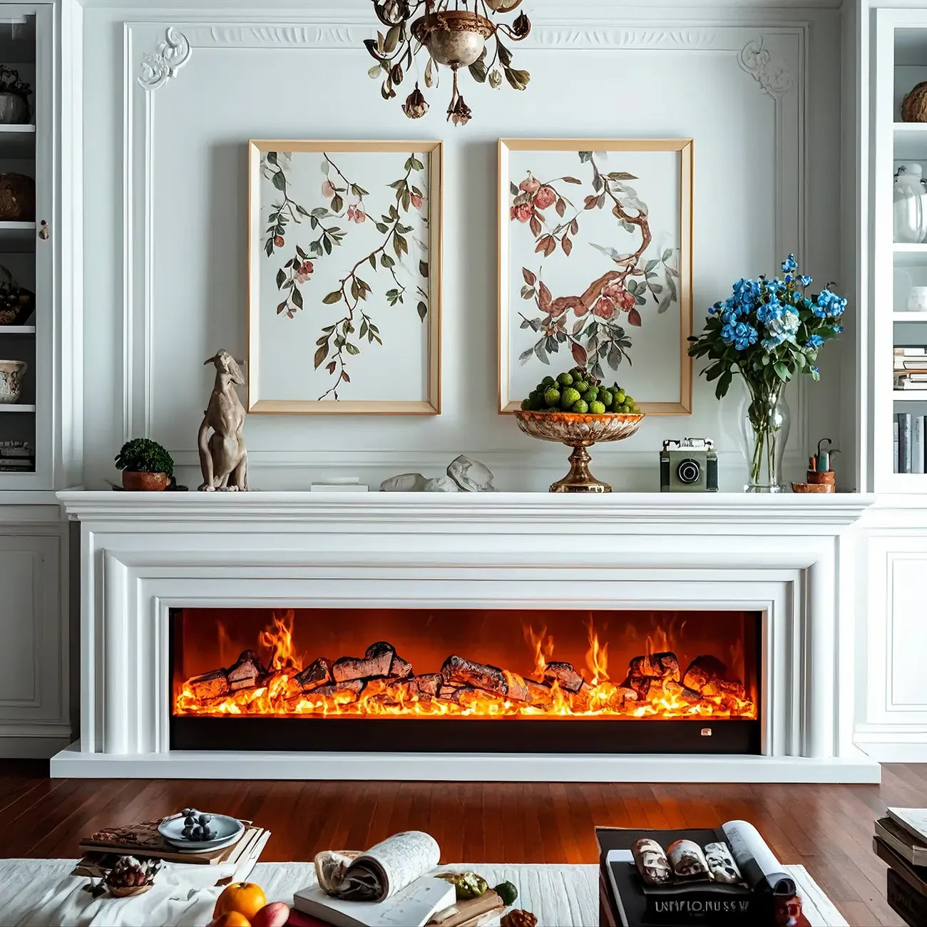 71 Rectangle Wood Brown Electric Fireplace TV Stand with Light