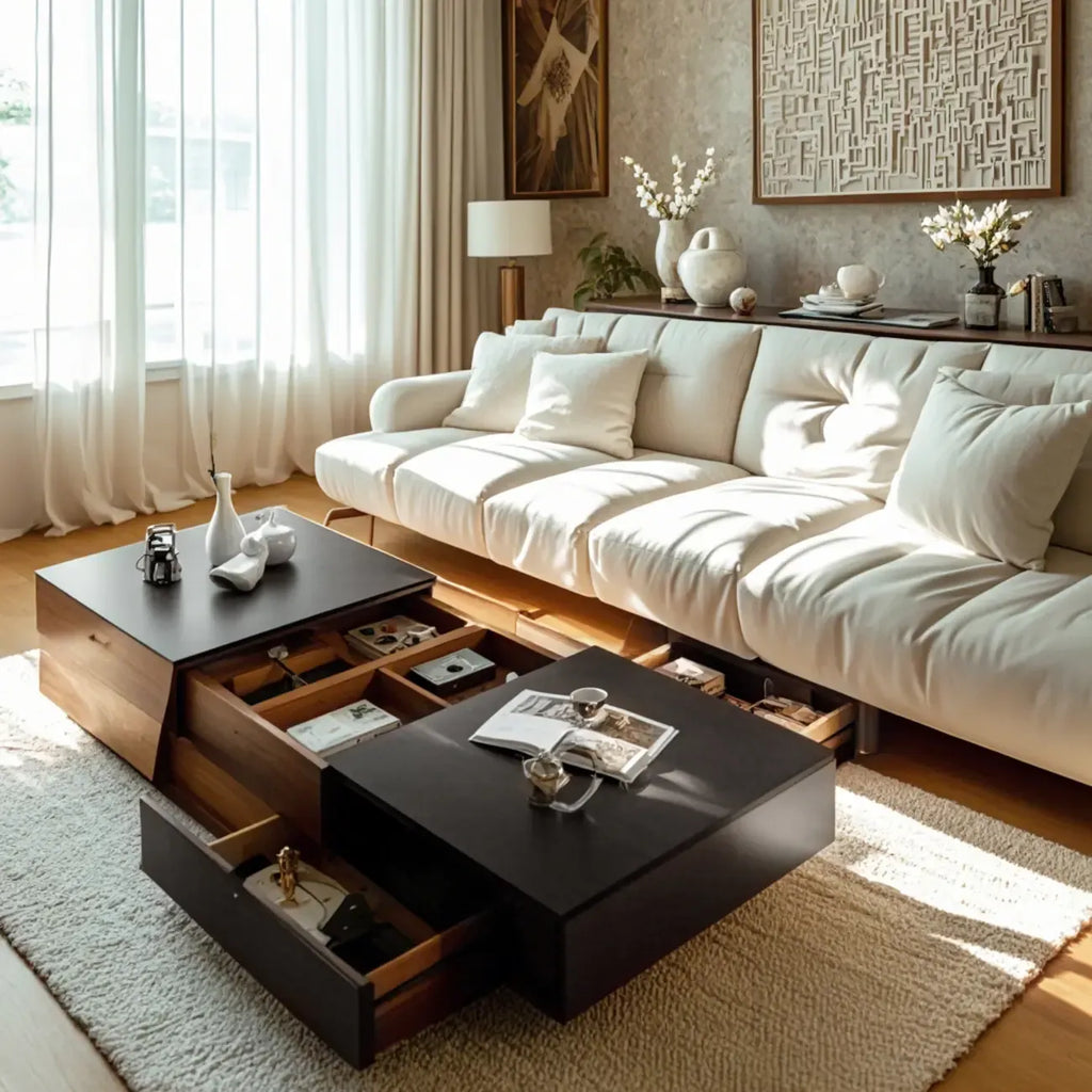 Modern Wood Lift-Top Coffee Table Cabinet, Rectangular Design
