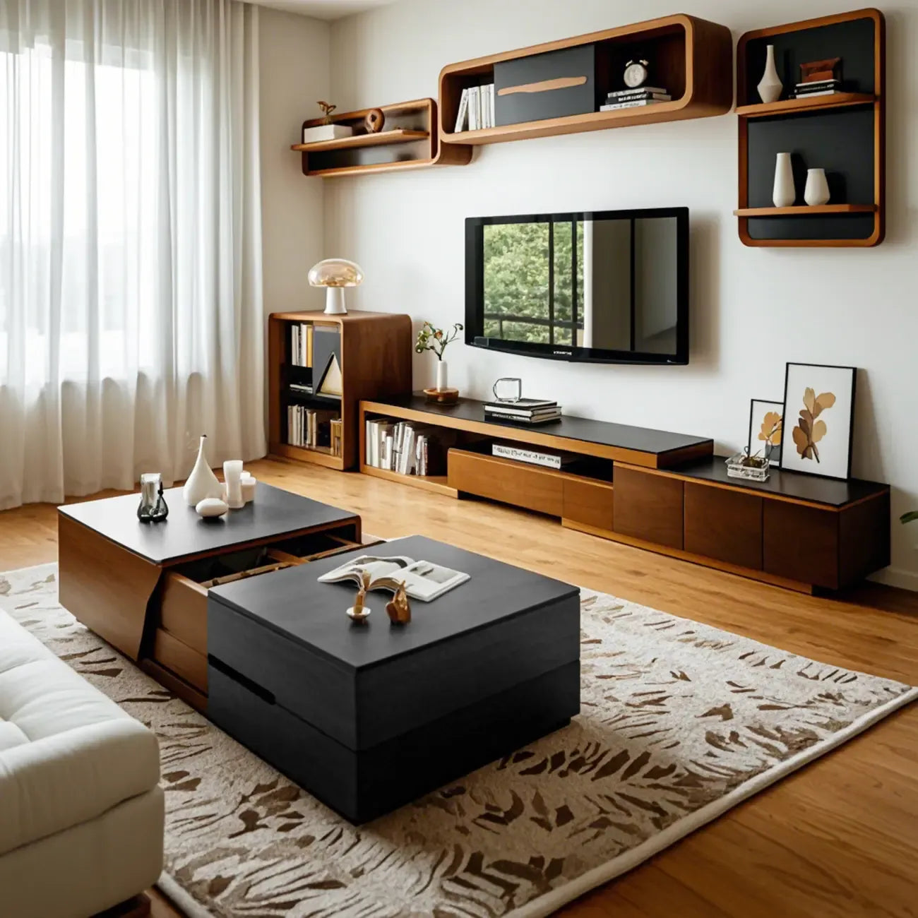 Modern Wood Lift-Top Coffee Table Cabinet, Rectangular Design