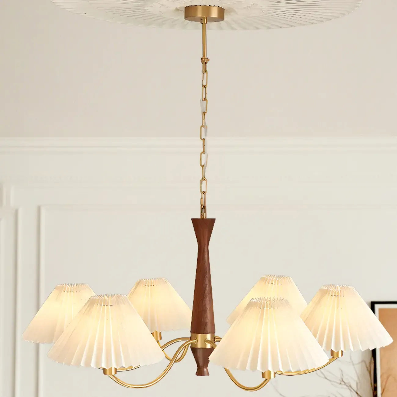 Modern Adjustable Pleated Fabric Chandelier for Living Room