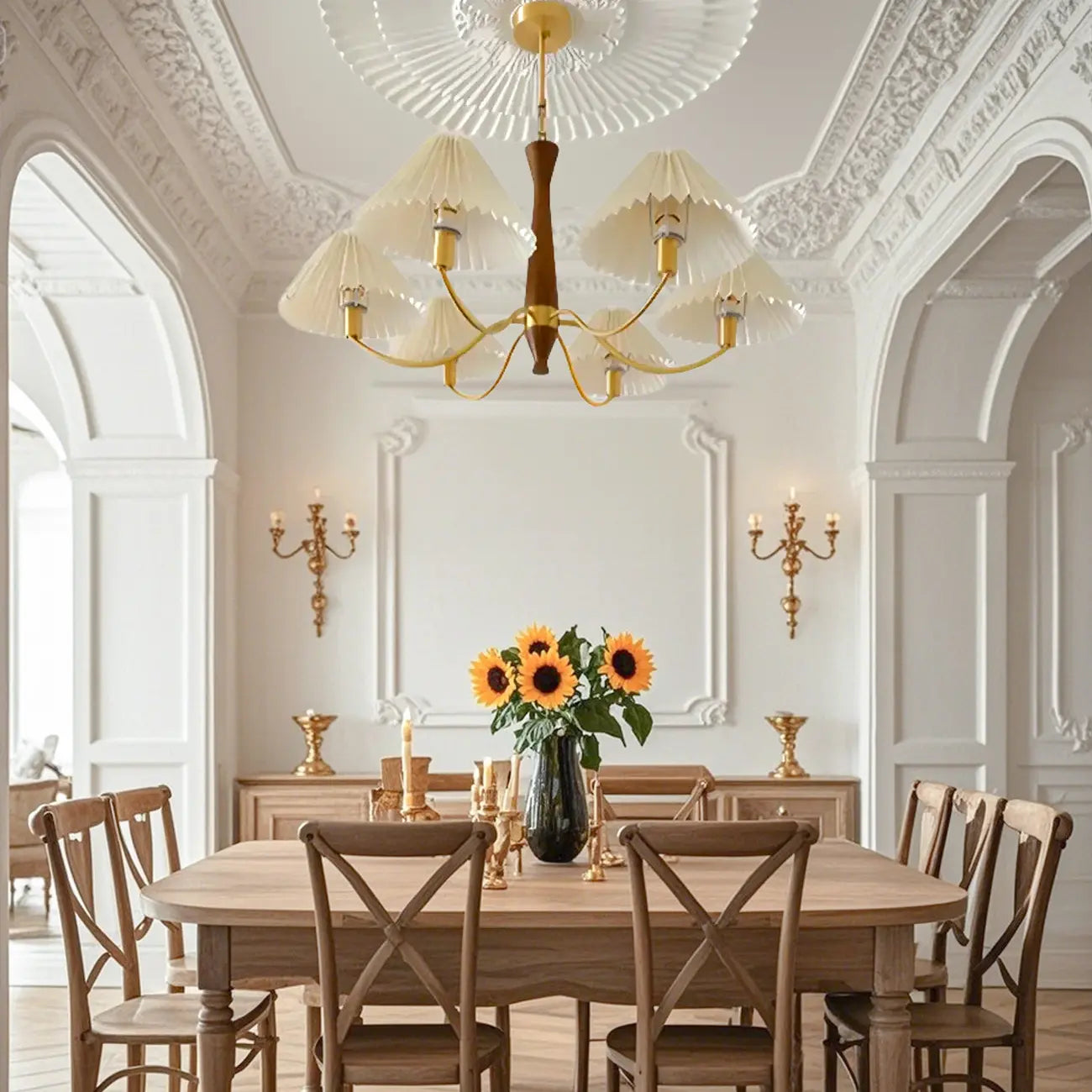 Modern Adjustable Pleated Fabric Chandelier for Living Room