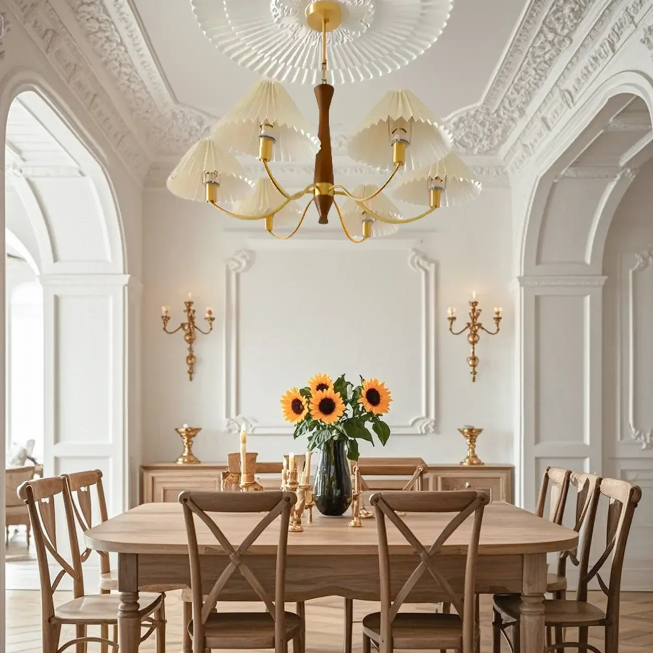 Modern Adjustable Pleated Fabric Chandelier for Living Room