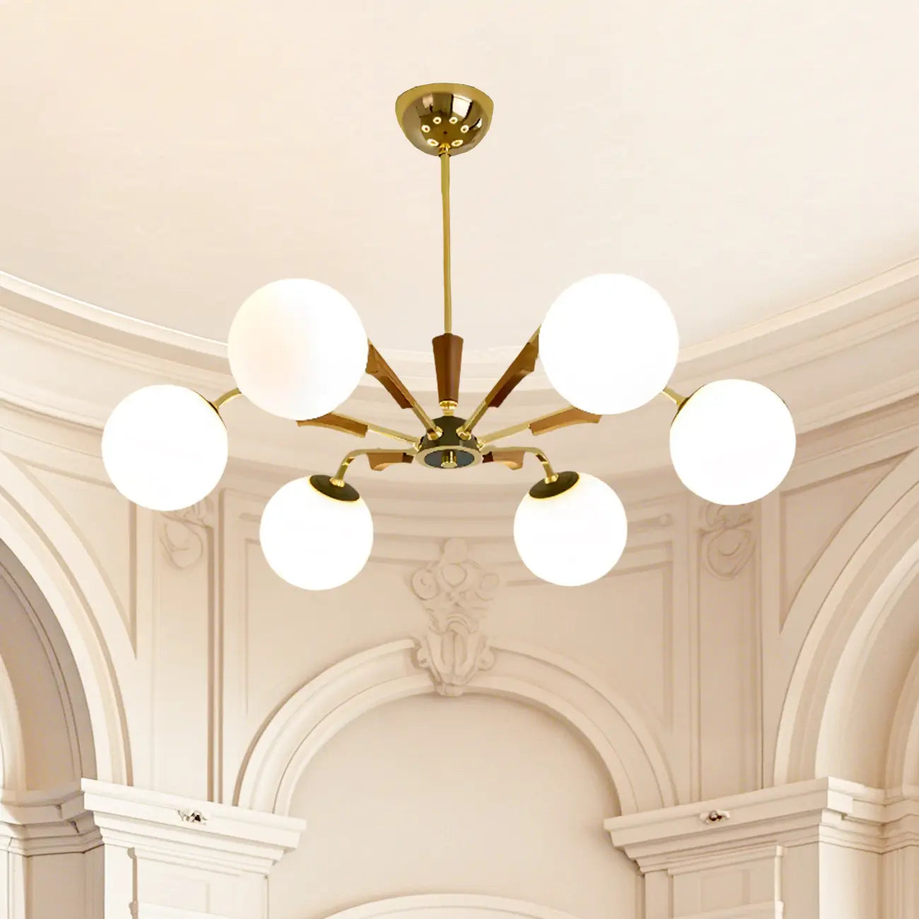 Modern White Glass Ball Chandelier with Adjustable Length