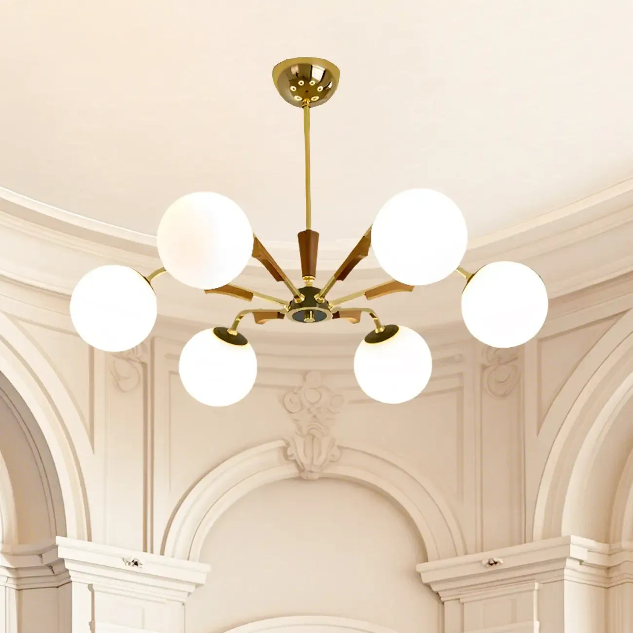 Modern White Glass Ball Chandelier with Adjustable Length