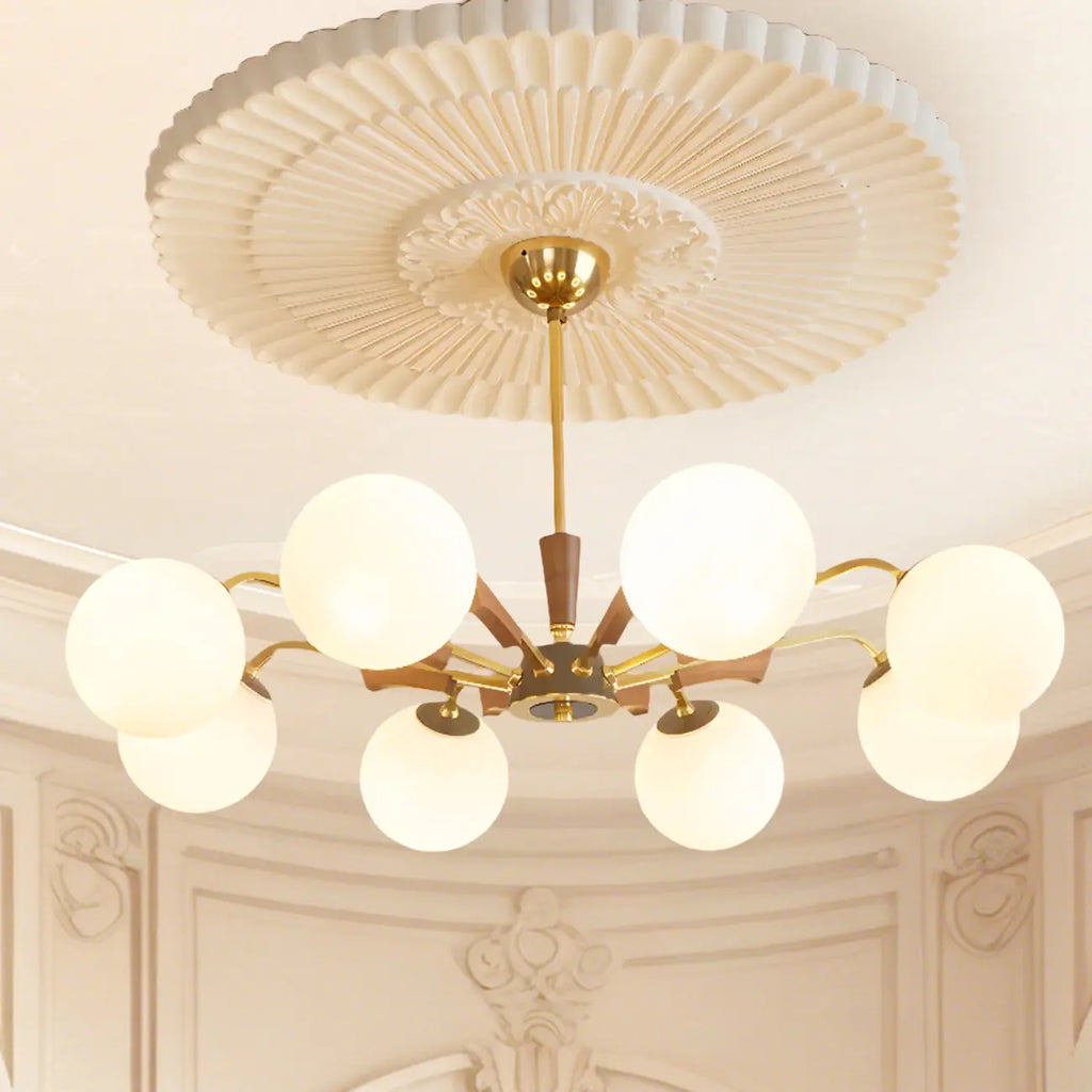 Modern White Glass Ball Chandelier with Adjustable Length
