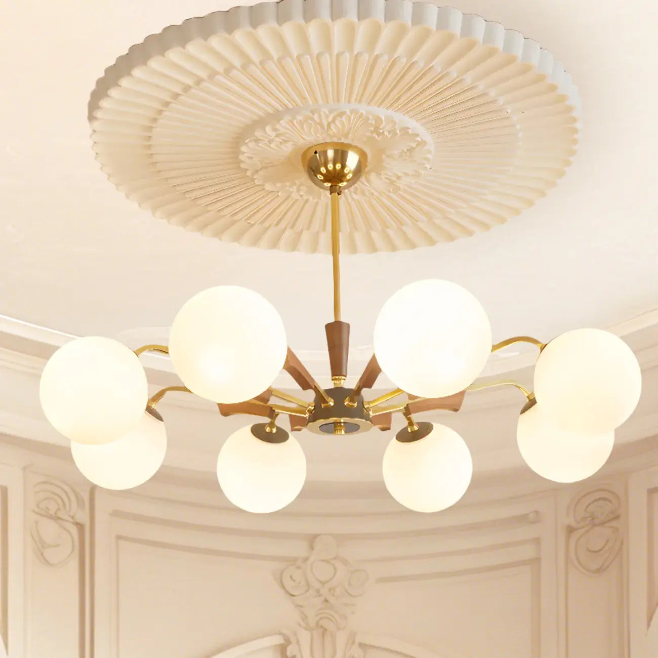 Modern White Glass Ball Chandelier with Adjustable Length