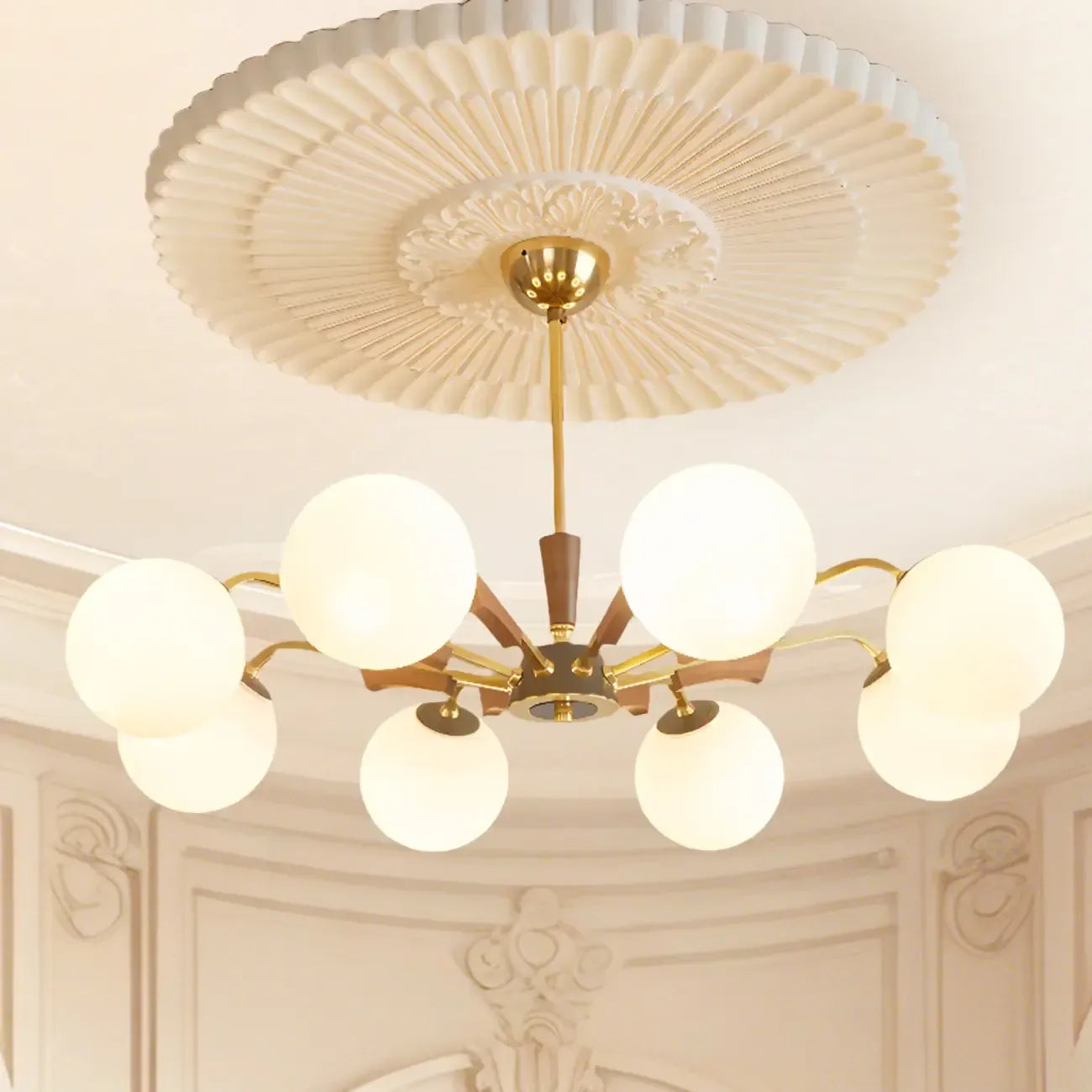 Modern White Glass Ball Chandelier with Adjustable Length