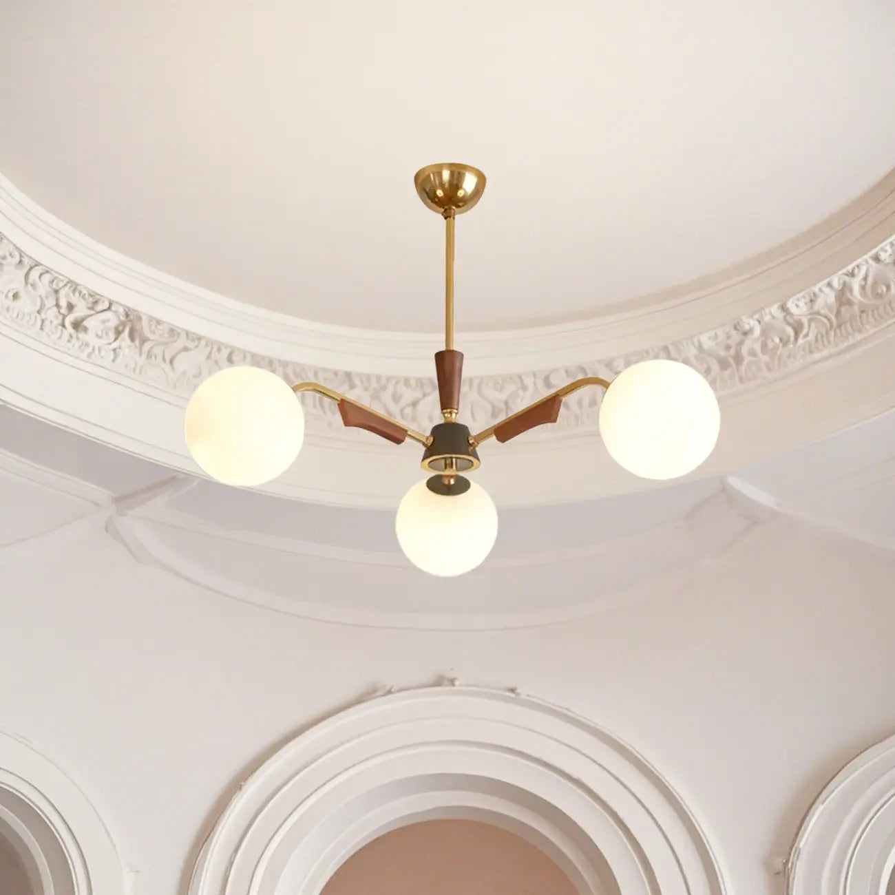 Modern White Glass Ball Chandelier with Adjustable Length