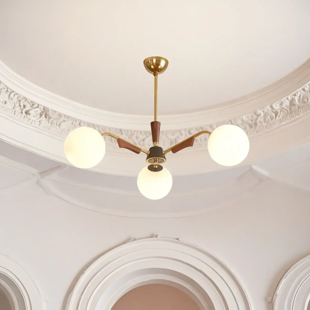 Modern White Glass Ball Chandelier with Adjustable Length