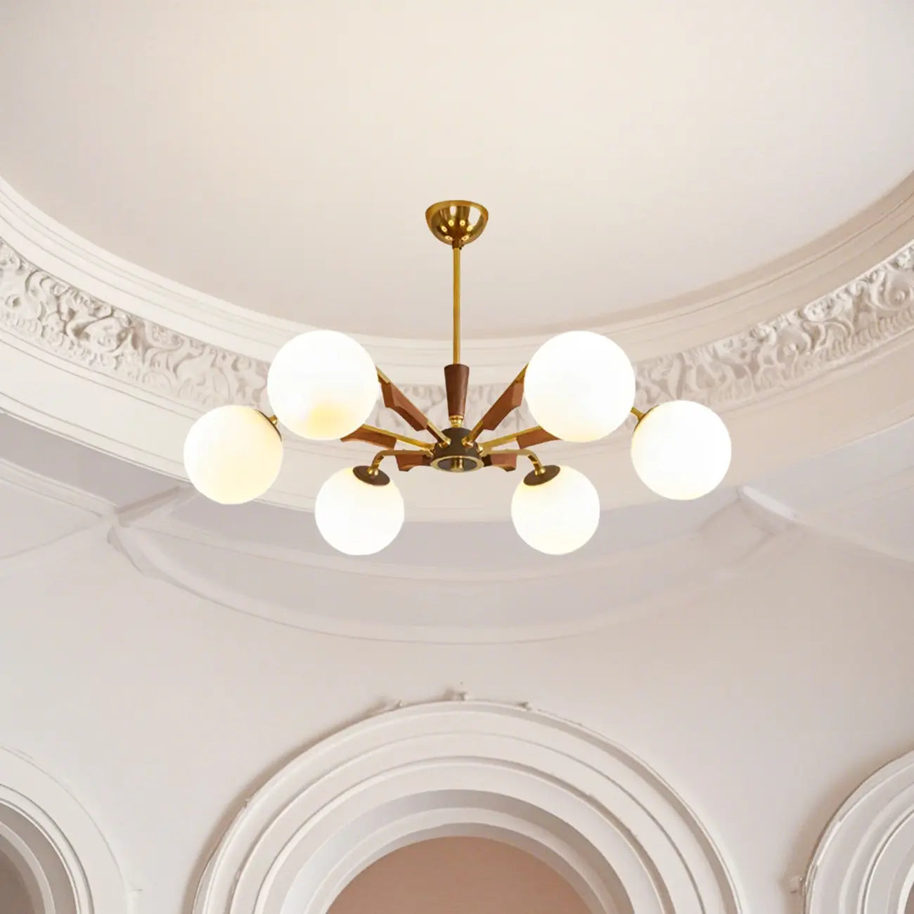 Modern White Glass Ball Chandelier with Adjustable Length