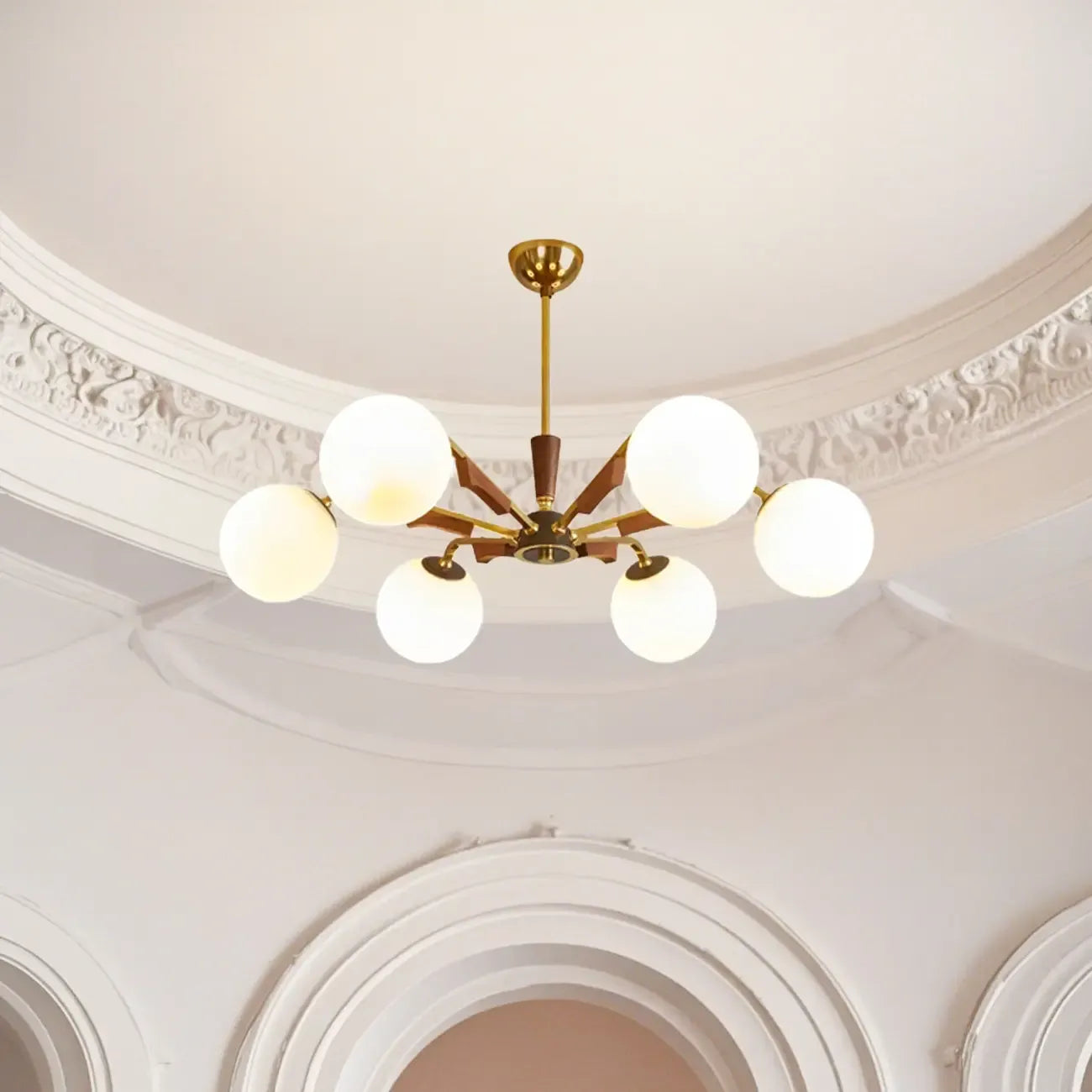Modern White Glass Ball Chandelier with Adjustable Length