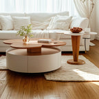 Modern Beiger Free Form Nesting Coffee Table with Drawer