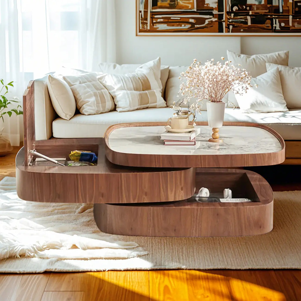 Scandinavian 3 Tiers Tray Top Coffee Table with Storage