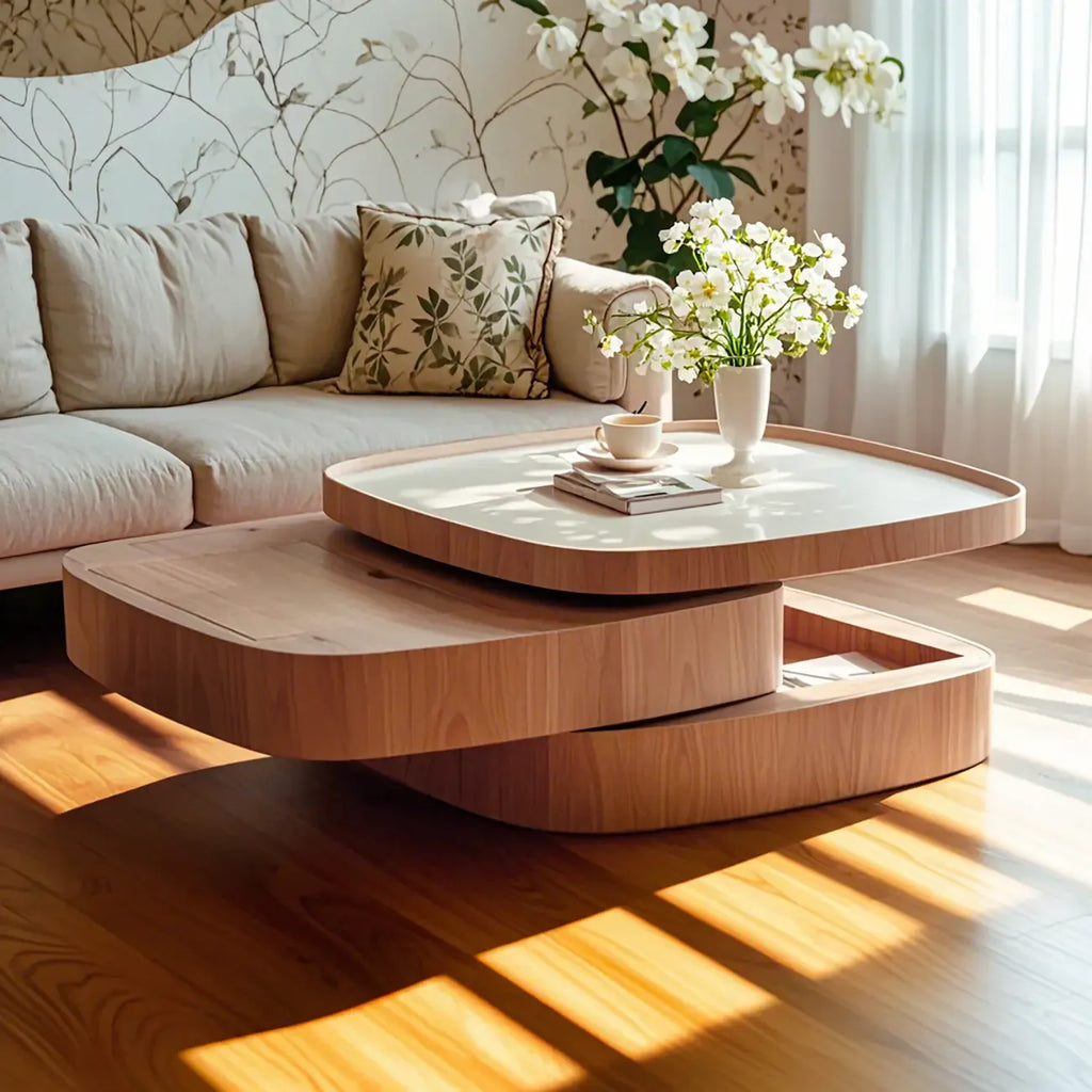 Scandinavian 3 Tiers Tray Top Coffee Table with Storage