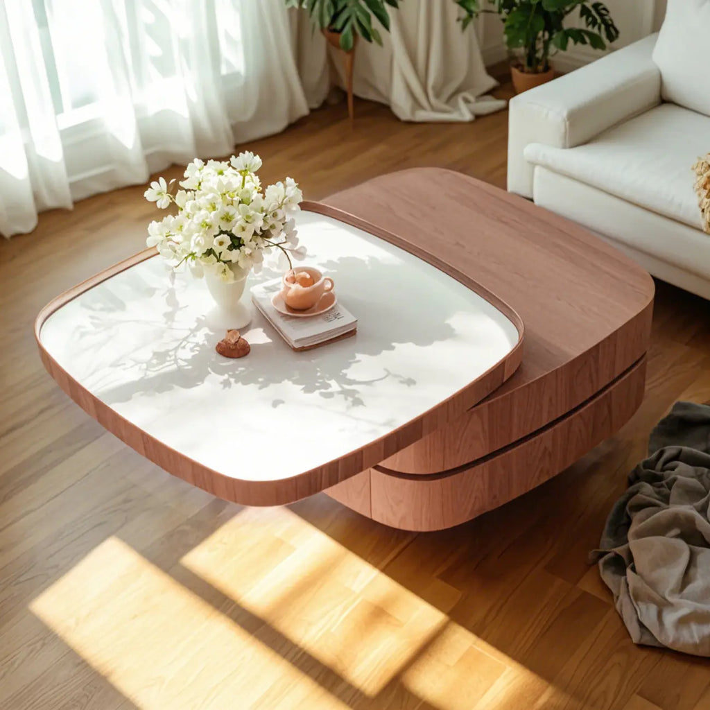 Scandinavian 3 Tiers Tray Top Coffee Table with Storage