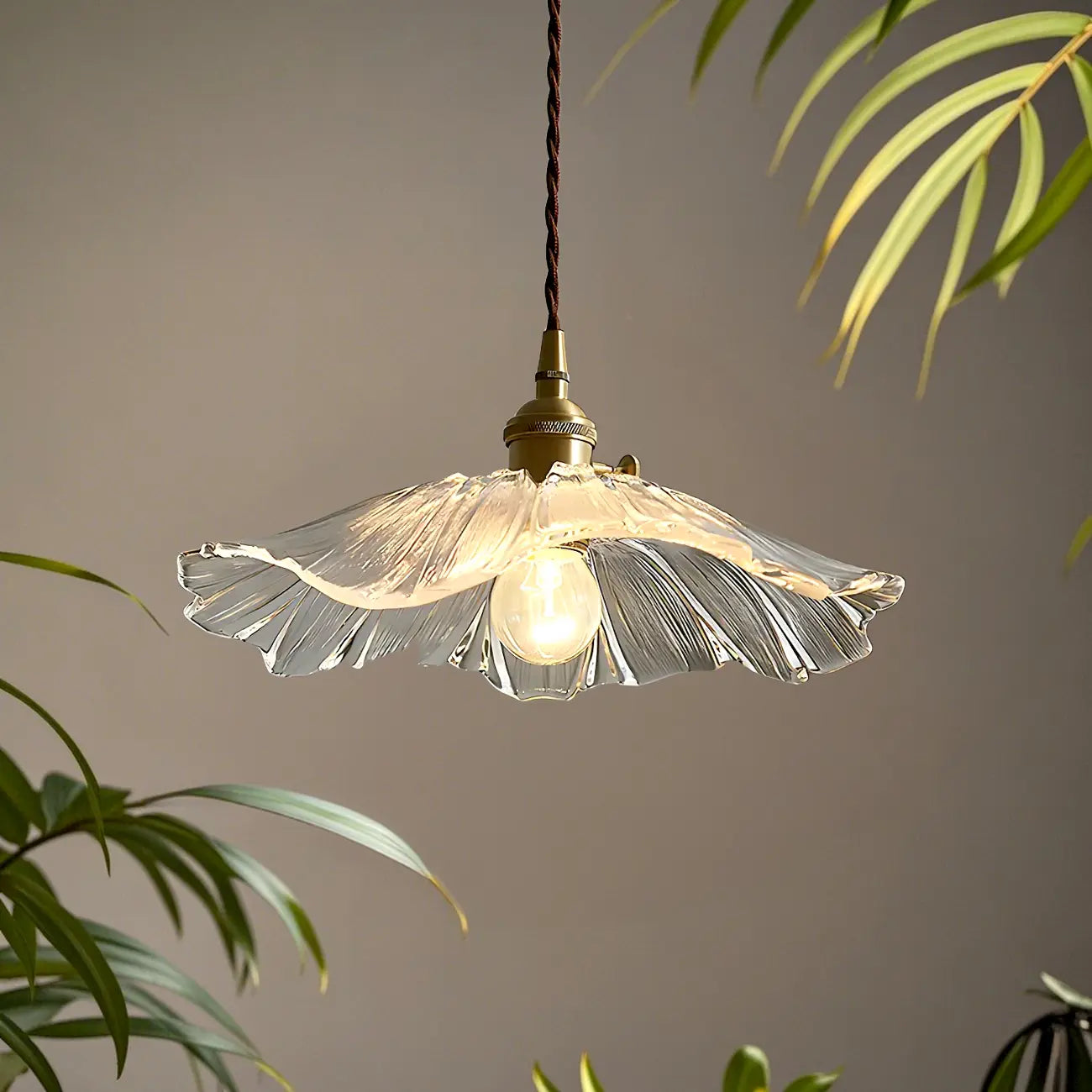 Designer Clear Glass Lotus Leaf Pendant Lamp for Bedroom
