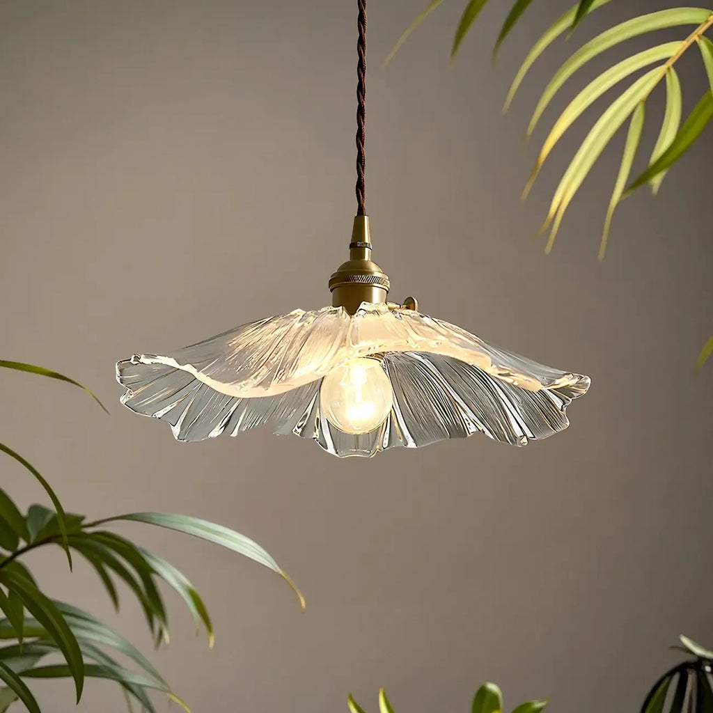 Designer Clear Glass Lotus Leaf Pendant Lamp for Bedroom