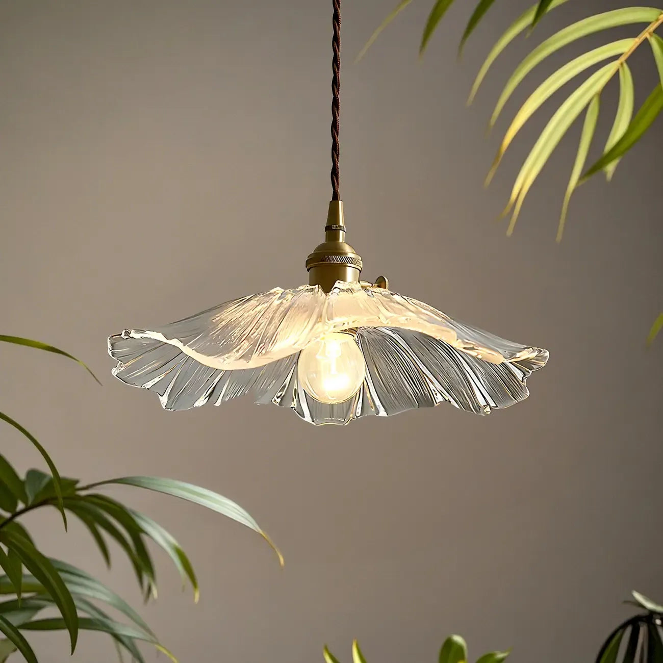 Designer Clear Glass Lotus Leaf Pendant Lamp for Bedroom