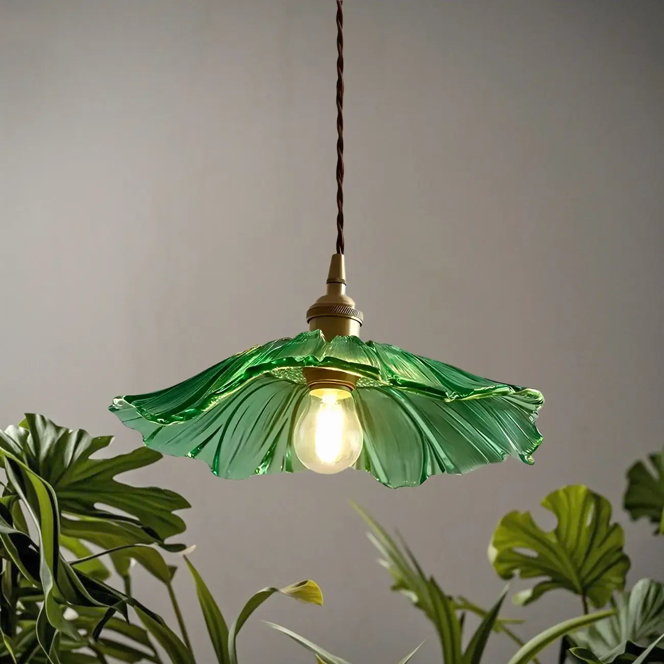 Designer Clear Glass Lotus Leaf Pendant Lamp for Bedroom
