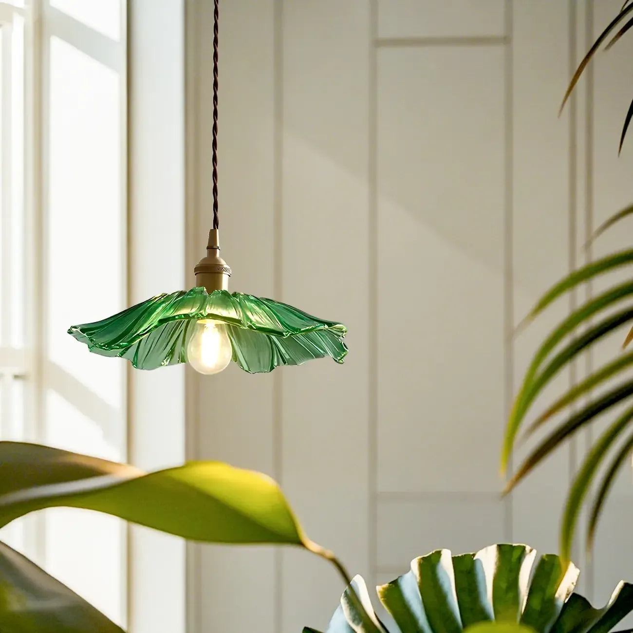 Designer Clear Glass Lotus Leaf Pendant Lamp for Bedroom