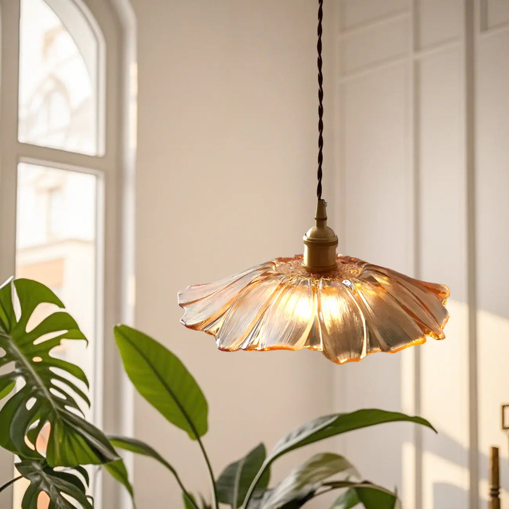 Designer Clear Glass Lotus Leaf Pendant Lamp for Bedroom