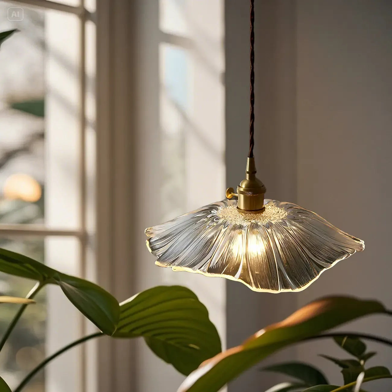 Designer Clear Glass Lotus Leaf Pendant Lamp for Bedroom