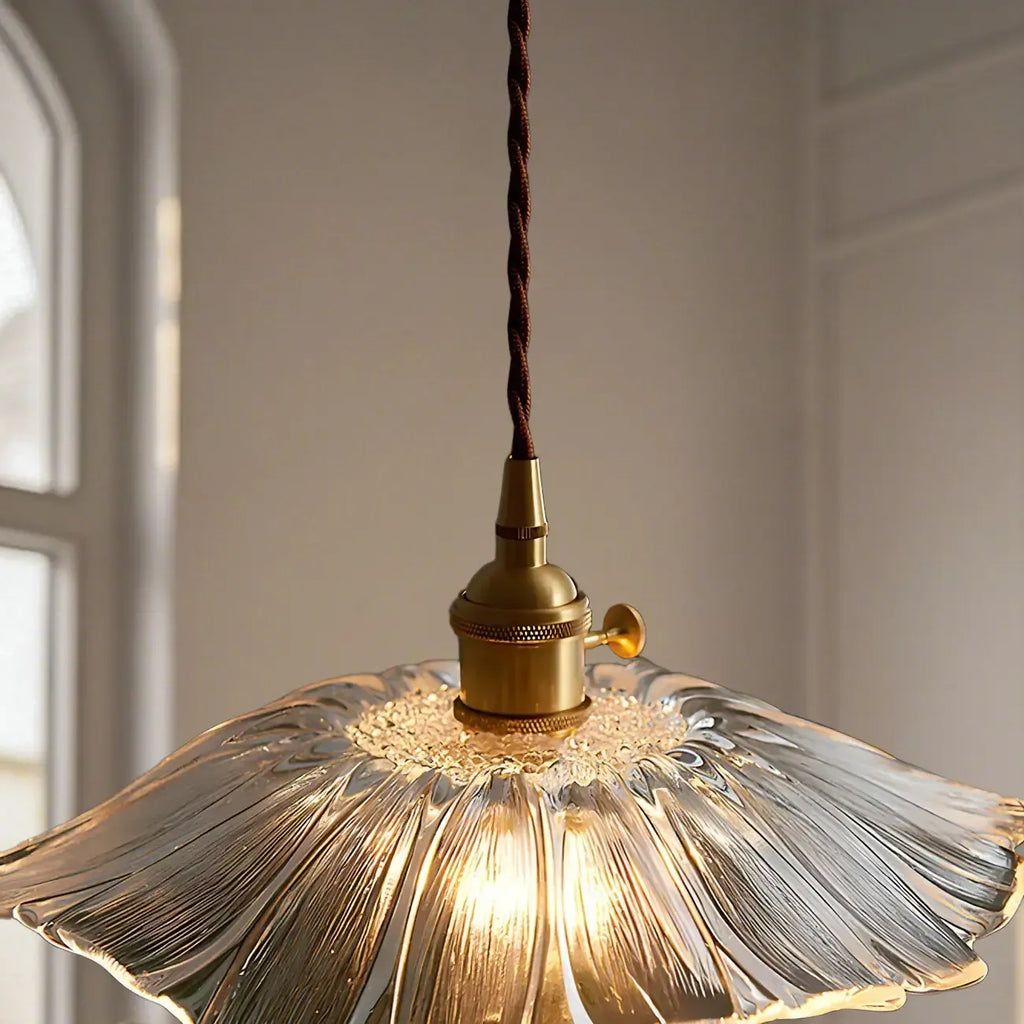 Designer Clear Glass Lotus Leaf Pendant Lamp for Bedroom