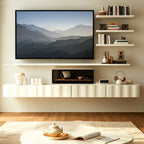 Contemporary White Wood Floating Wave TV Stand with Drawers