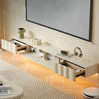 Contemporary White Wood Floating Wave TV Stand with Drawers
