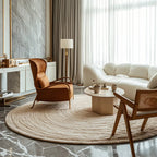 Modern Travertine Round Beige Coffee Table with Small Space
