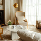 Modern Travertine Round Beige Coffee Table with Small Space