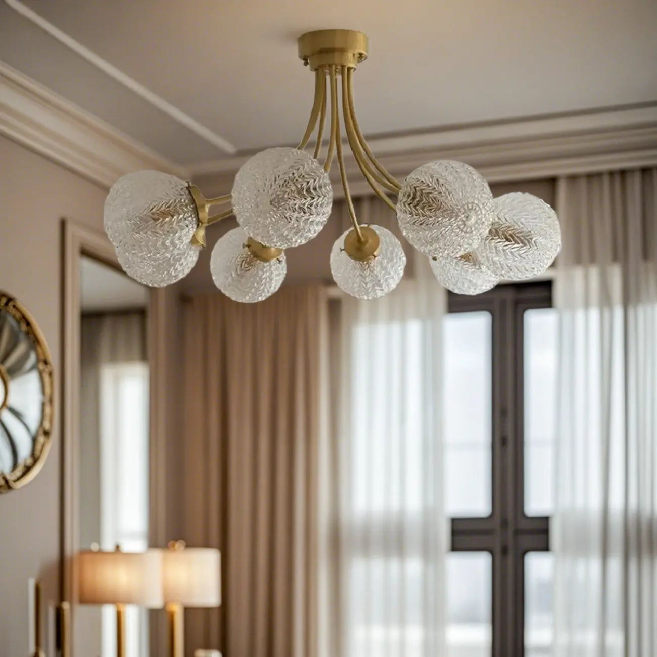 Elegant 6-Light Globe Glass Golden Semi Flush Ceiling Light
