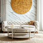 Luxury Oval Wood Coffee Table with Drawer for Living Room