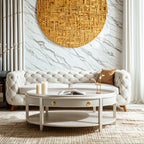 Luxury Oval Wood Coffee Table with Drawer for Living Room